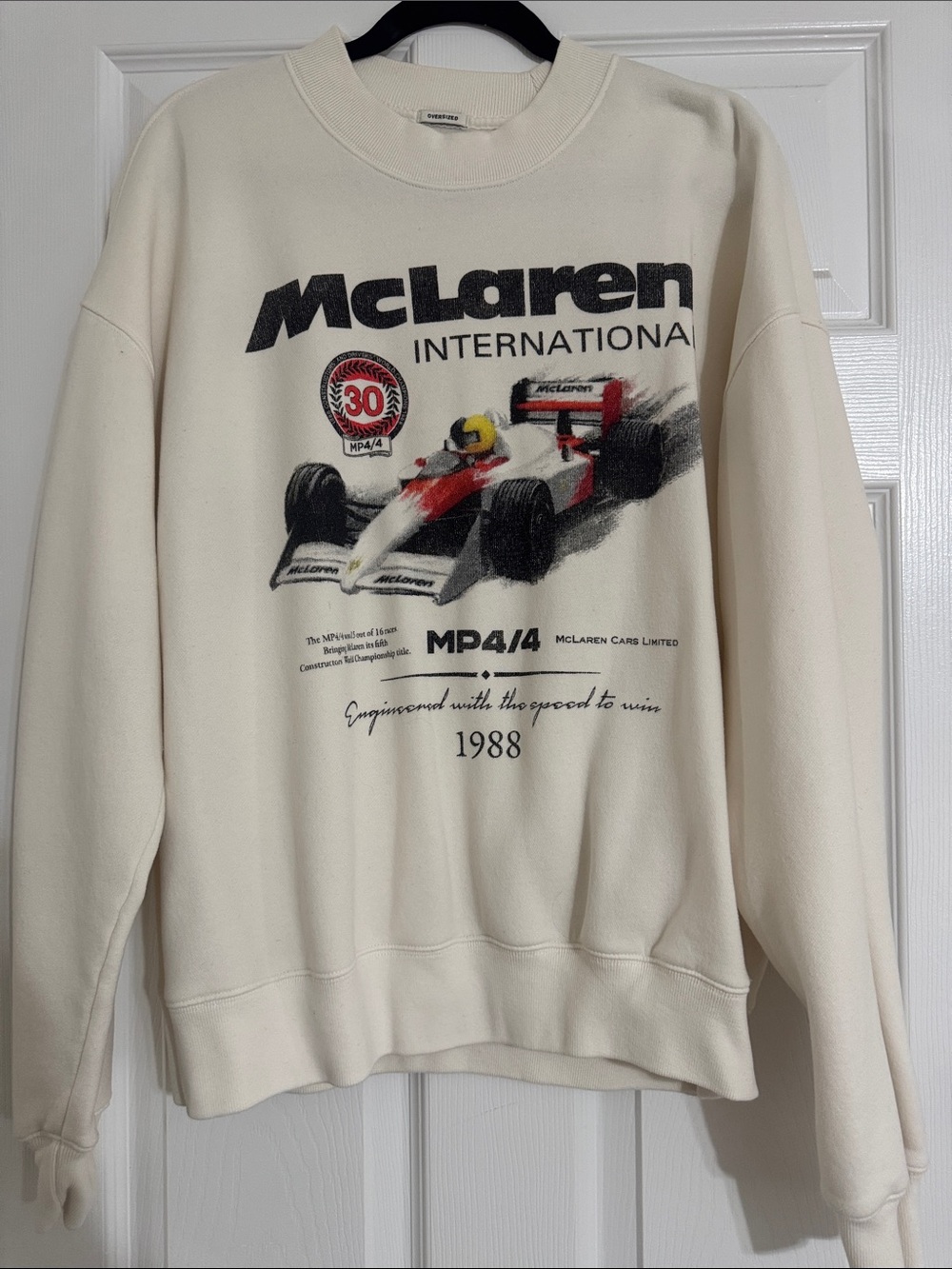 McLaren Cream Crewneck Sweatshirt with MP4/4 Racing Graphic